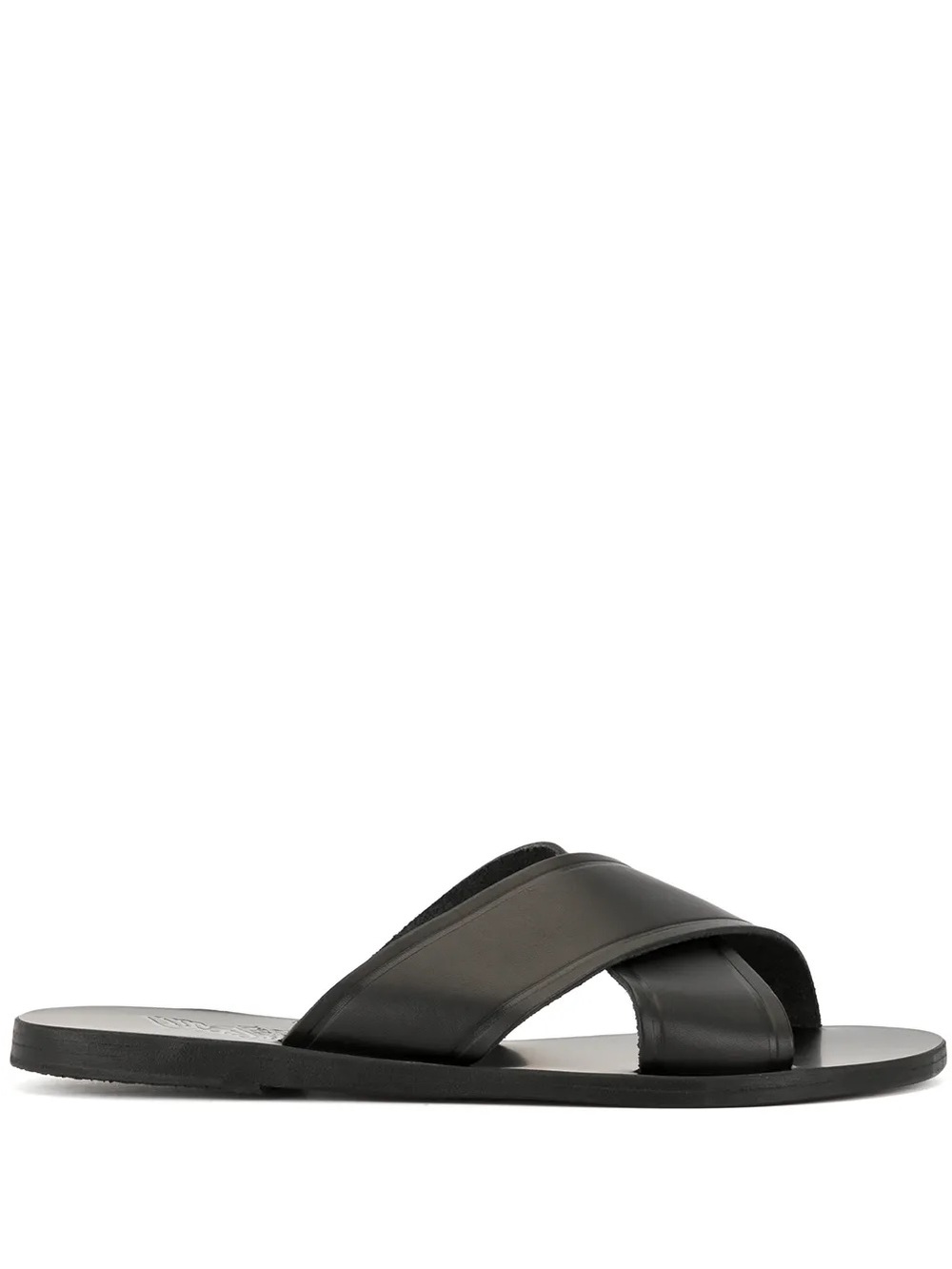 Ancient Greek Sandals Black Crossed Leather Slide